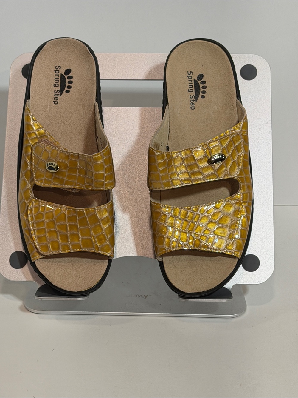 Flexus by Spring Step Palazzo Yellow Gold Croc Slide Sandals